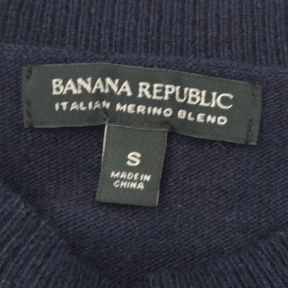 Banana Republic Italian Merino Wool Star Sweater Navy Blue Sz S Soft Cozy Winter - Picture 4 of 7